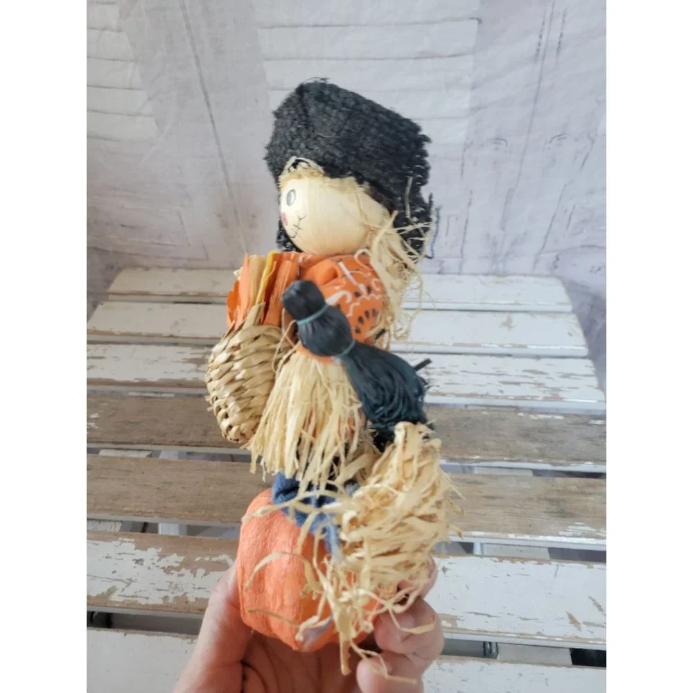 Country folk‎ art scarecrow skeleton pumpkin fall Halloween home decor vintage